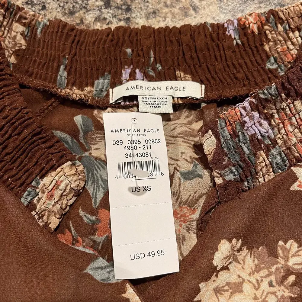 NWT American Eagle Dress Floral Cottage Boho Romantic Feminine Prairie Brown XS